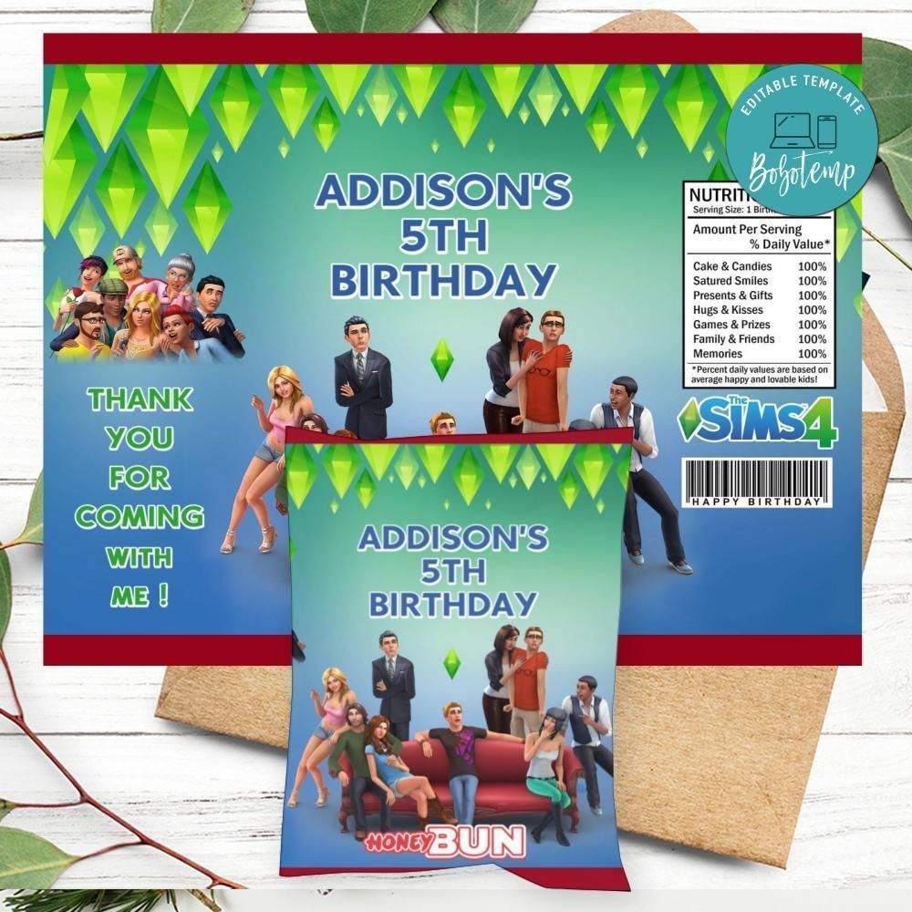 The Sims 4 Birthday Honey Buns Snack Bag Label Customizable Instant Download