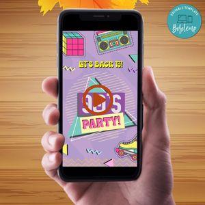 90s Party Birthday Video Invitation Digital Template Customizable Instant Download