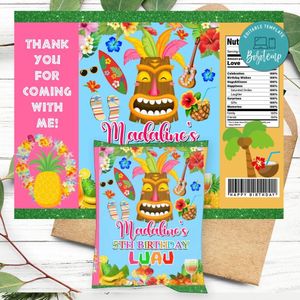 Luau Birthday Party Chip Bag Digital File Printable Instant Download