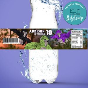 Gorilla Tag Birthday Water Bottle Label Template to Print at Home Instant Download