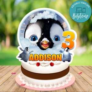 Happy Feet Birthday Cake Topper Template Printable Instant Download