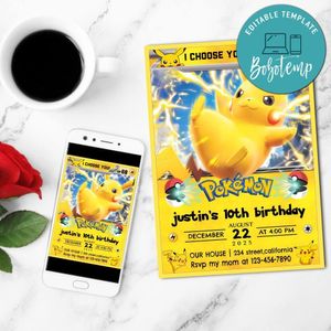 Pikachu Birthday Invitation Customizable Template to Print at Home Instant Download