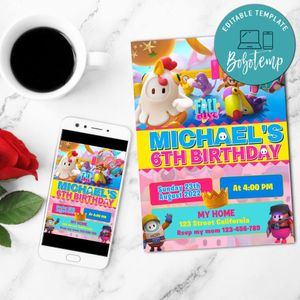 Fall Guys Birthday Mobile Invite Customizable Template Instant Download