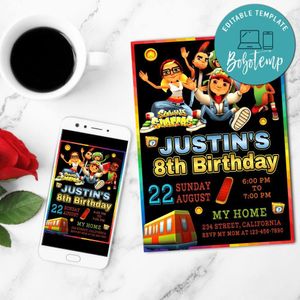 Subway Surfers Birthday Mobile Invite Customizable Template Instant Download