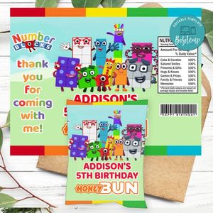 Numberblocks Birthday Honey Buns Snack Bag Label Customizable Instant Download