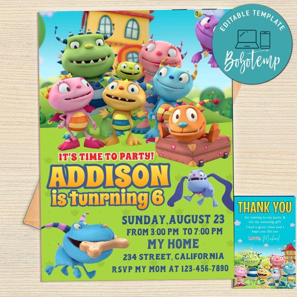Henry Hugglemonster Invitation Template Free Thank You Card Printable