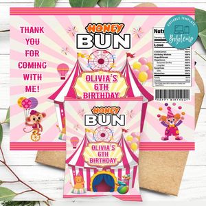 Pink Carnival Honeybun Snack Bag Digital File Printable Instant Download