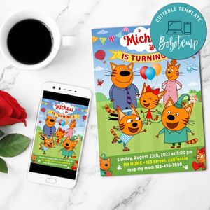 Kid E Cats Cats Birthday Mobile Invite Customizable Template Instant Download