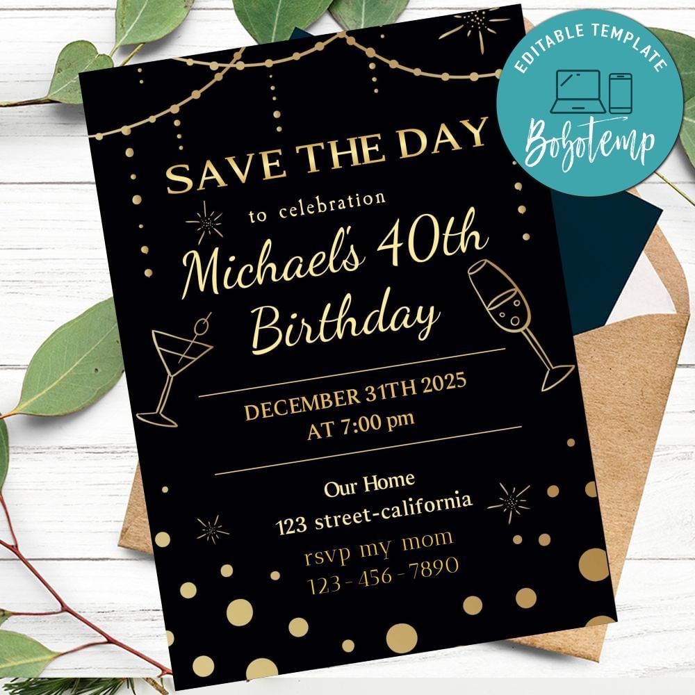 Save the date Invitation Customizable Template to Print at Home Instant Download
