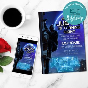 Ready Player One Birthday Mobile Invite Customizable Template Instant Download