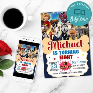 Pup Academy Birthday Mobile Invite Customizable Template Instant Download