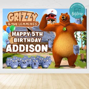 Grizzy and the lemmings Birthday Backdrop Digital File Template Instant Download