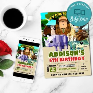 Roblox Safari Birthday Invitation Customizable Template to Print at Home Instant Download