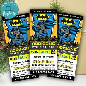 Batman Ticket Invitation Customizable Template Instant Download