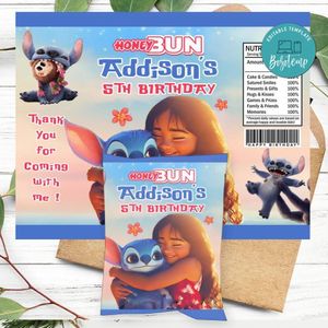 Lilo And Stitch 2025 Birthday Honey Buns Snack Bag Label Customizable Instant Download