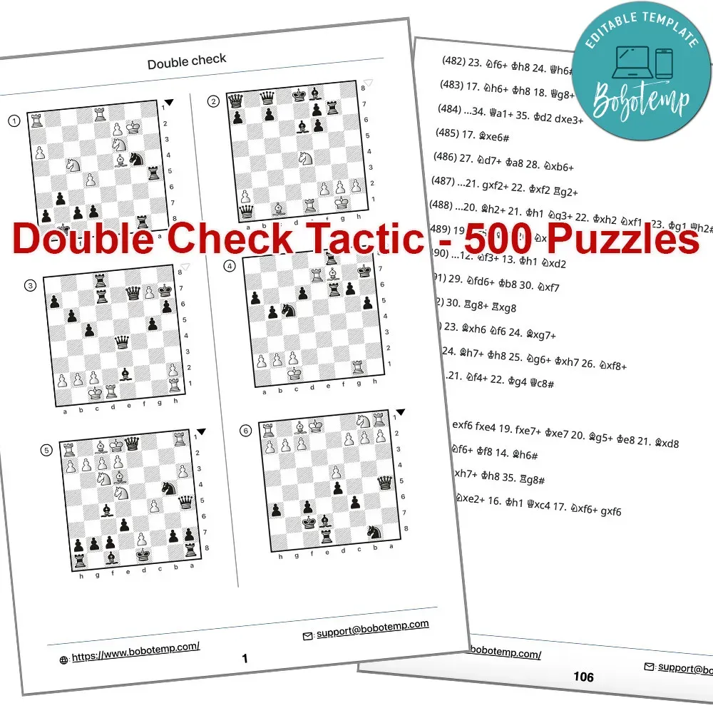 Double Check Chess Puzzles – 500 Printable PDF for Kids | Bobotemp