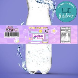 Y2k Birthday Water Bottle Label Template to Print at Home Instant Download