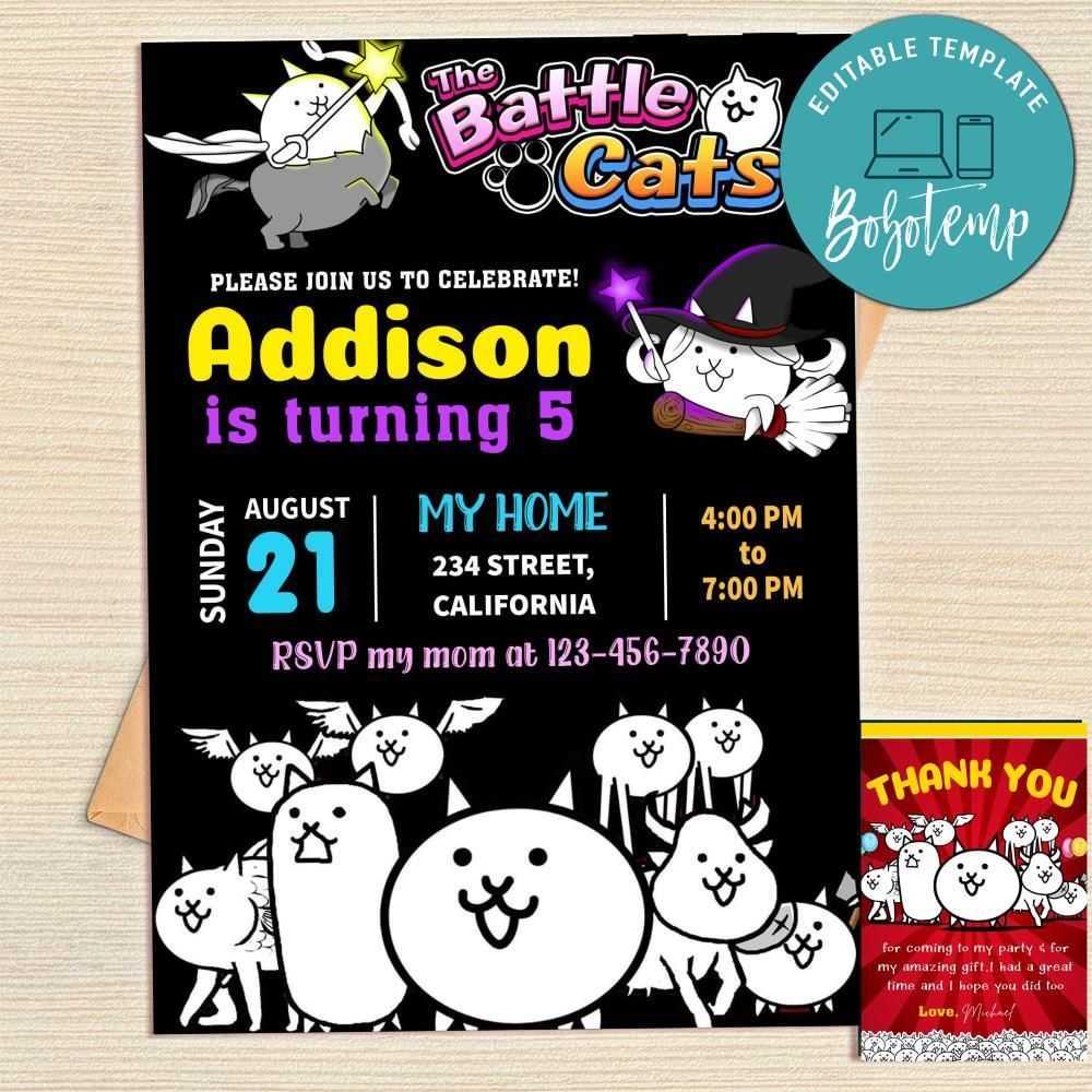 The Battle Cats Invitation Template Free Thank You Card Printable