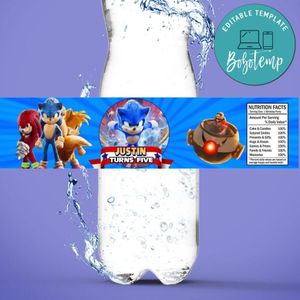 Sonic the Hedgehog 2 Birthday Water Bottle Label Template to Print at Home Instant Download