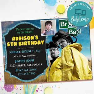 Breaking bad Birthday Invitation with Photo Customizable Template to Print at Home Instant Download