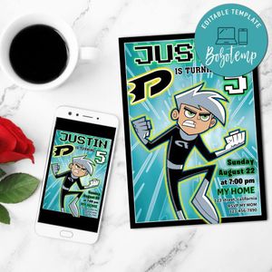 Incredible Danny Phantom Birthday Flyer Customizable Template to Print at Home Instant Download