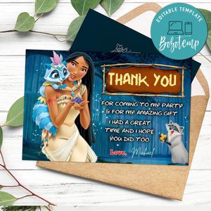 Pocahontas Thank You Card Customizable Template To Print At Home Instant Download
