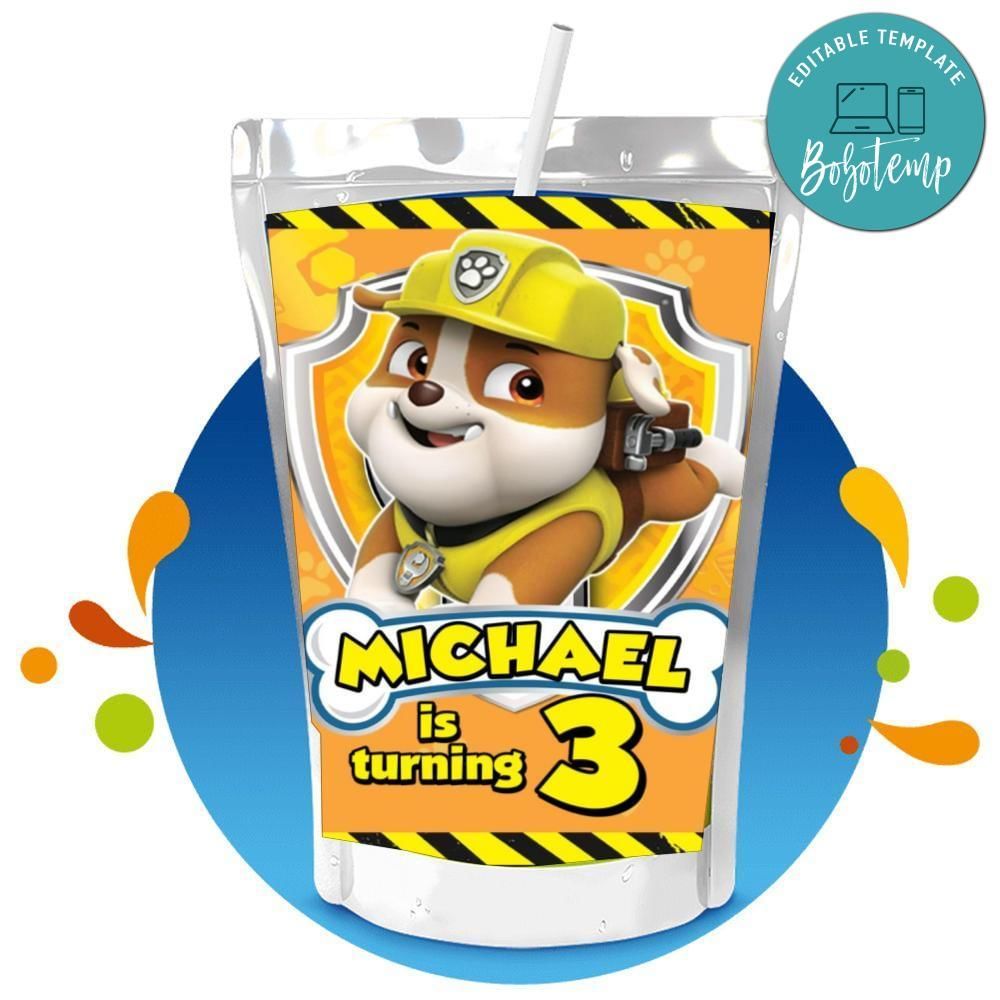Rubble paw patrol Capri Sun Birthday Label Digital File Printable Instant Download