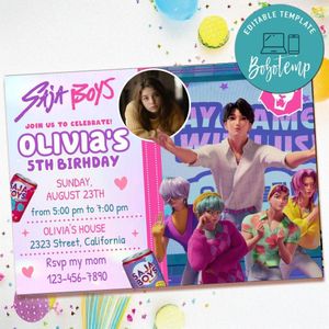 Saja Boys Birthday Invitation with Photo Customizable Template to Print at Home Instant Download