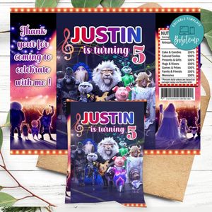 Sing 2 Movie Birthday Chip Bag Digital File Printable Instant Download