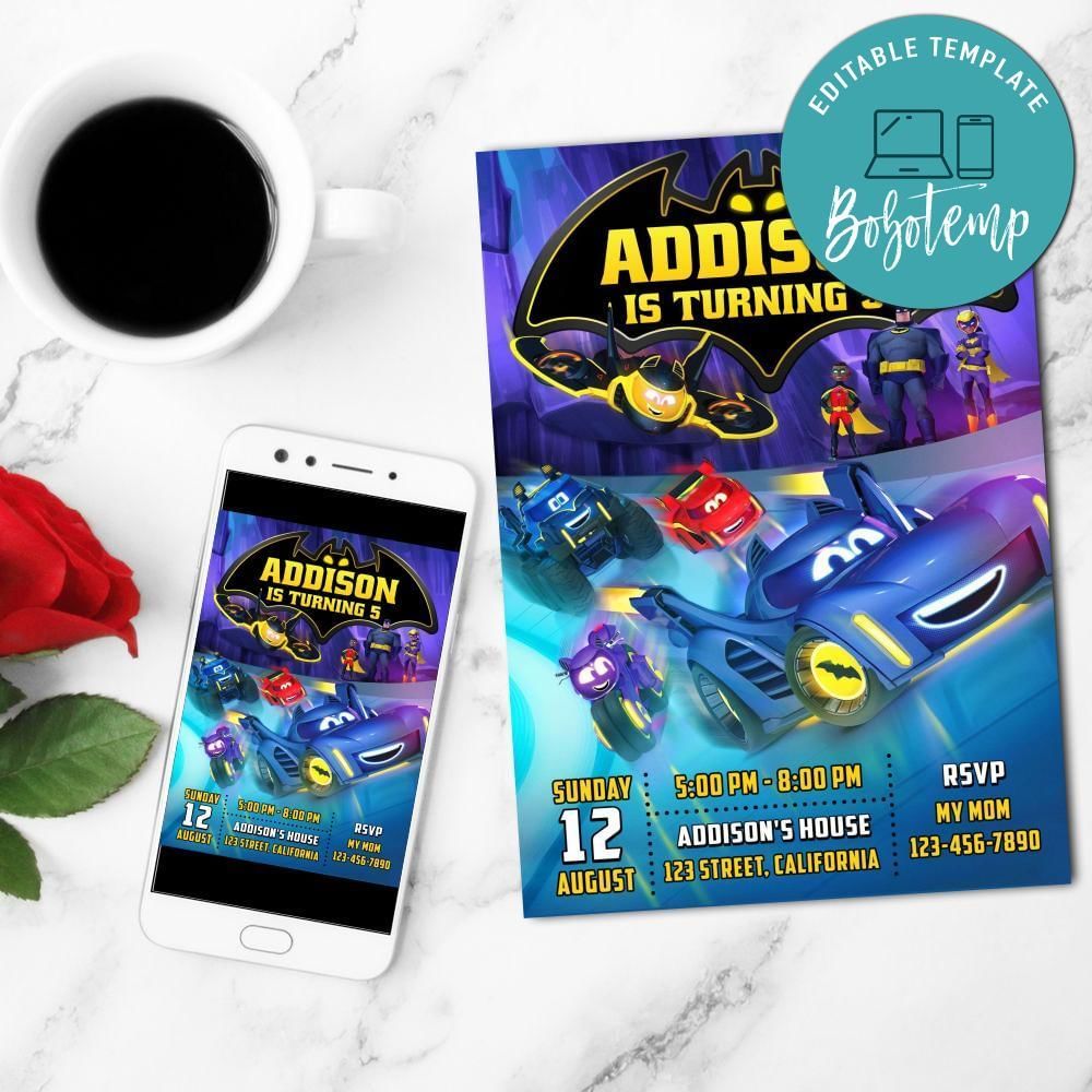 Batwheels Mobile Invite Customizable Template Instant Download
