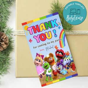 Muppet Babies Thank you tag Customizable Template to Print at Home Instant Download