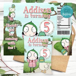 Sarah & Duck Birthday Party Chip Bag Digital File Printable Instant Download