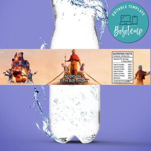 Last Airbender Bottle Label Birthday Water Bottle Label Template to Print at Home Instant Download
