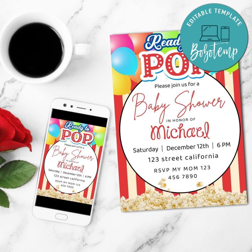 Ready to pop Baby Shower Invitation Template  Printable