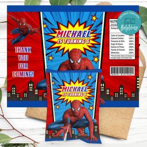 SpiderMan Birthday Chip Bag Label Customizable Instant Download