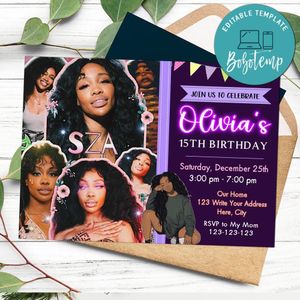 Sza singer Invitation Customizable Template to Print at Home Instant Download