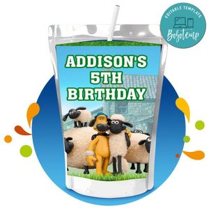 Shaun the Sheep Capri Sun Birthday Labels Digital File Printable Instant Download