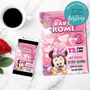 Minnie mouse Invitation Customizable Template to Print at Home Instant Download