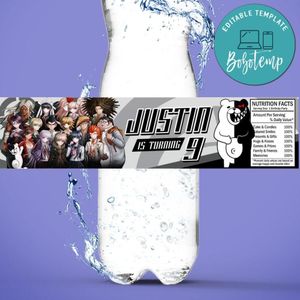Danganronpa Birthday Water Bottle Label Template to Print at Home Instant Download
