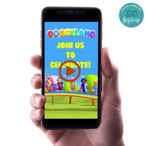 Doggyland Birthday Video Invitation Digital Template Customizable Instant Download