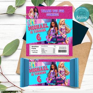 Barbie Big City Candy bar Label Customizable Template Instant Download
