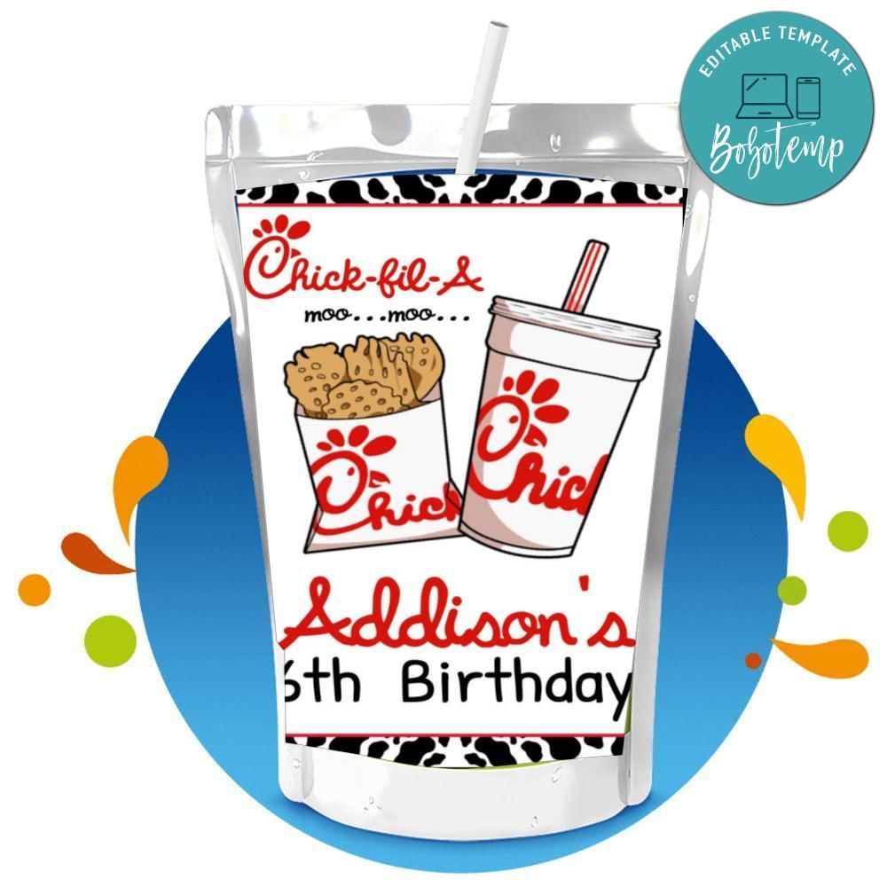 Chick fil a Capri Sun Birthday Labels Digital File Printable Instant Download