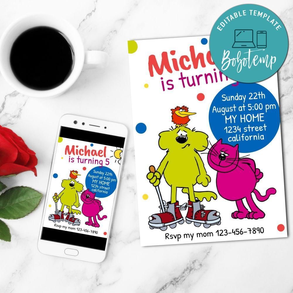 Roobarb And Custard Mobile Invite Customizable Template Instant Download