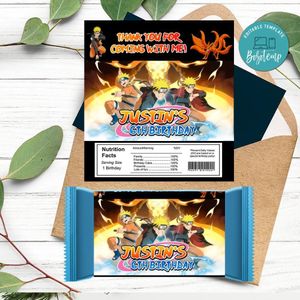 Naruto shippuden Candy bar Label Customizable Template Instant Download