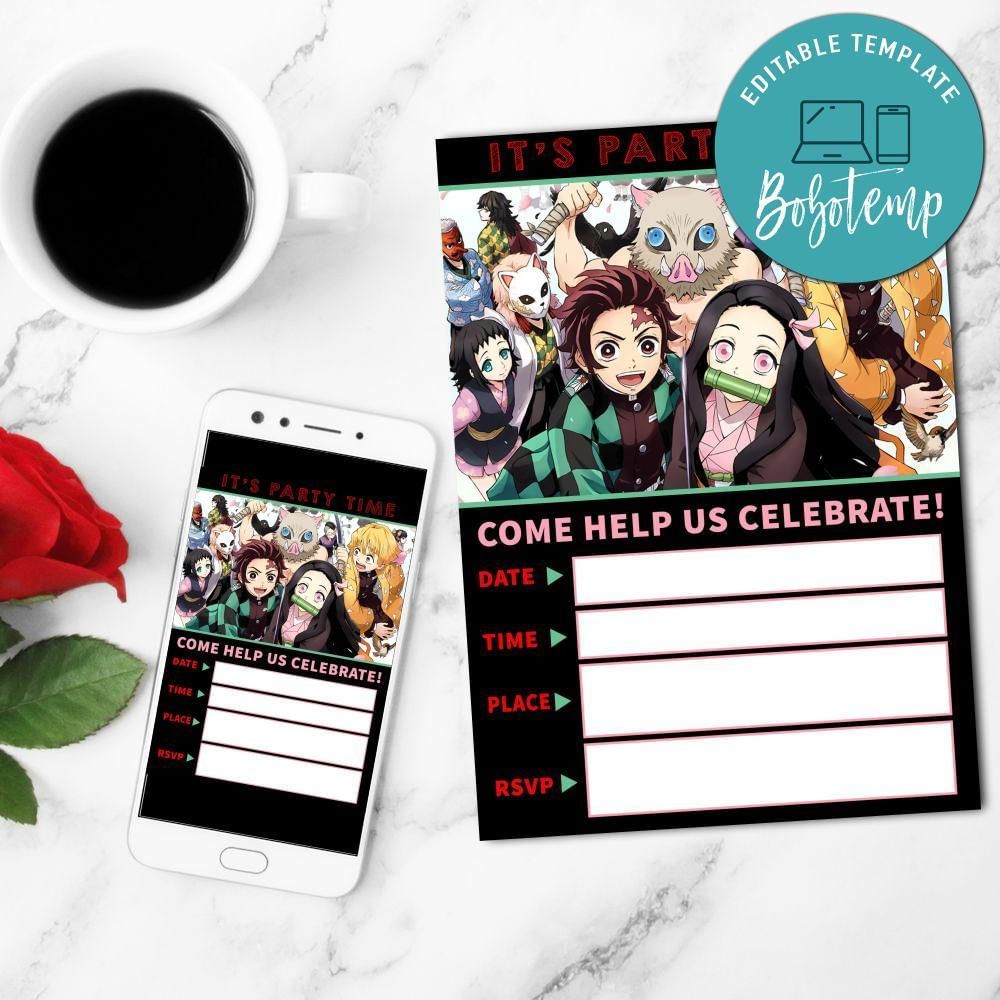 Demon Slayer Fill In Blank Mobile Invite Customizable Template Instant Download