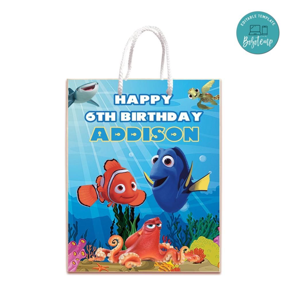 Finding Dory Nemo Gift Bag Label Template Printable DIY | Bobotemp