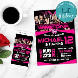 Wwe Divas Mobile Invite Customizable Template Instant Download