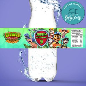 Dino rescue Birthday Water Bottle Label Template to Print at Home Instant Download