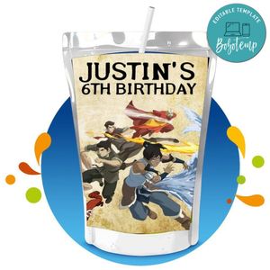 The legend of Korra Capri Sun Birthday Labels Digital File Printable Instant Download