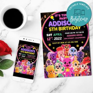 Pinkfong Invitation Customizable Template to Print at Home Instant Download